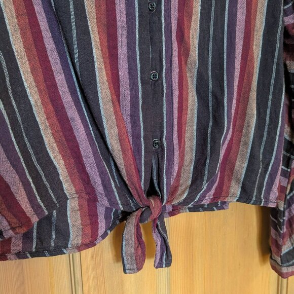 Rails Sloane tie-front top vertical stripe red orange yellow black - Picture 5 of 10